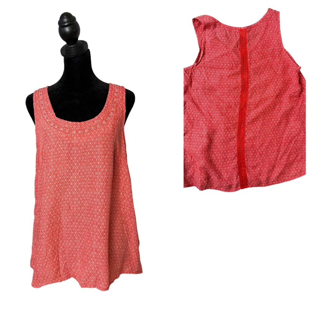 Toad&Co Crochet Back Sleeveless Top Womens M Casual Layering Embroidered